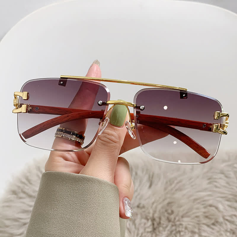 Spykay™ SG60910 Square Frame Leopard Temples Rimless Sunglasses