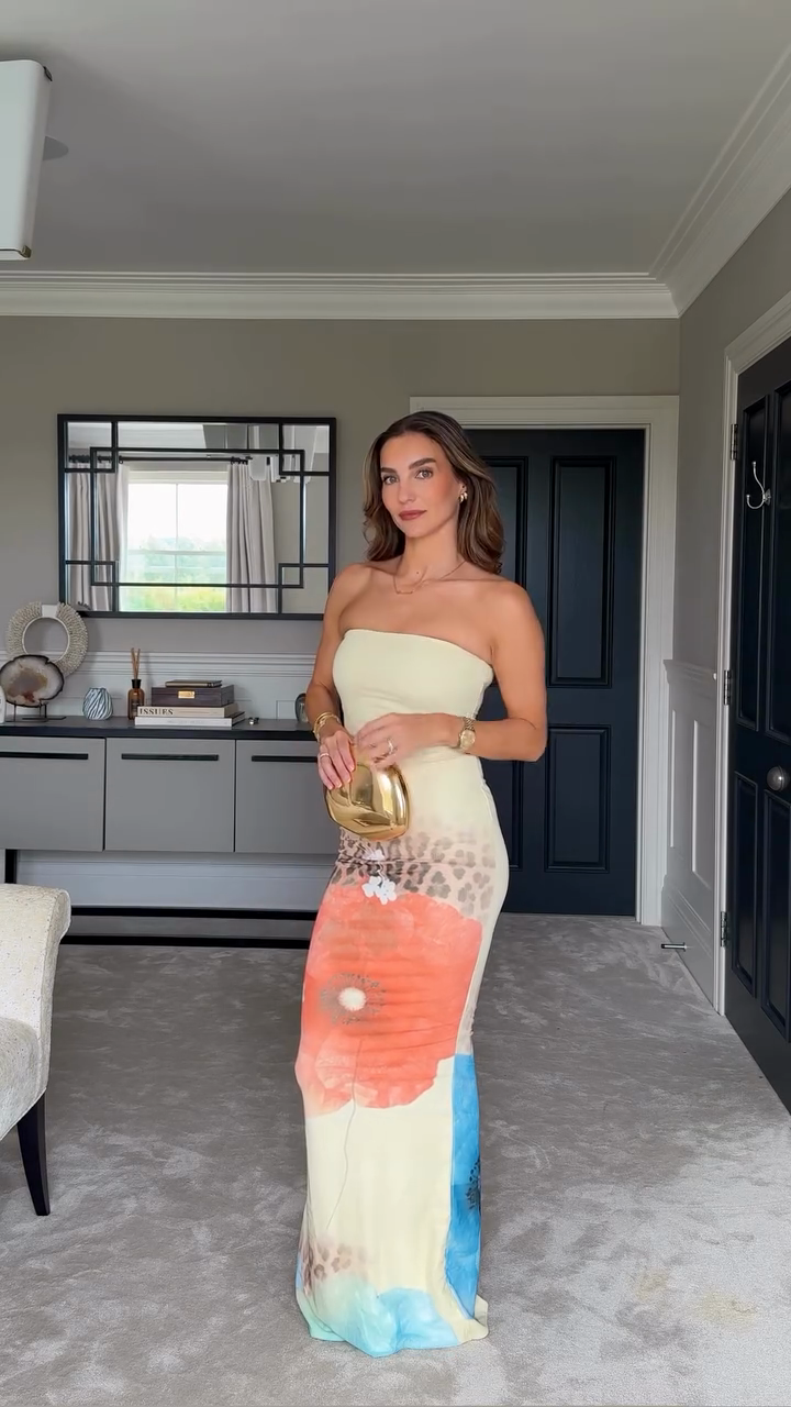 Strapless Floral Print Maxi Dress