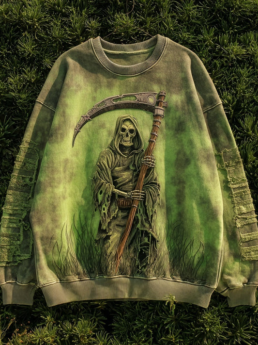 Halloween Spooky Ghoul Pattern Vintage Washed Sweatshirt
