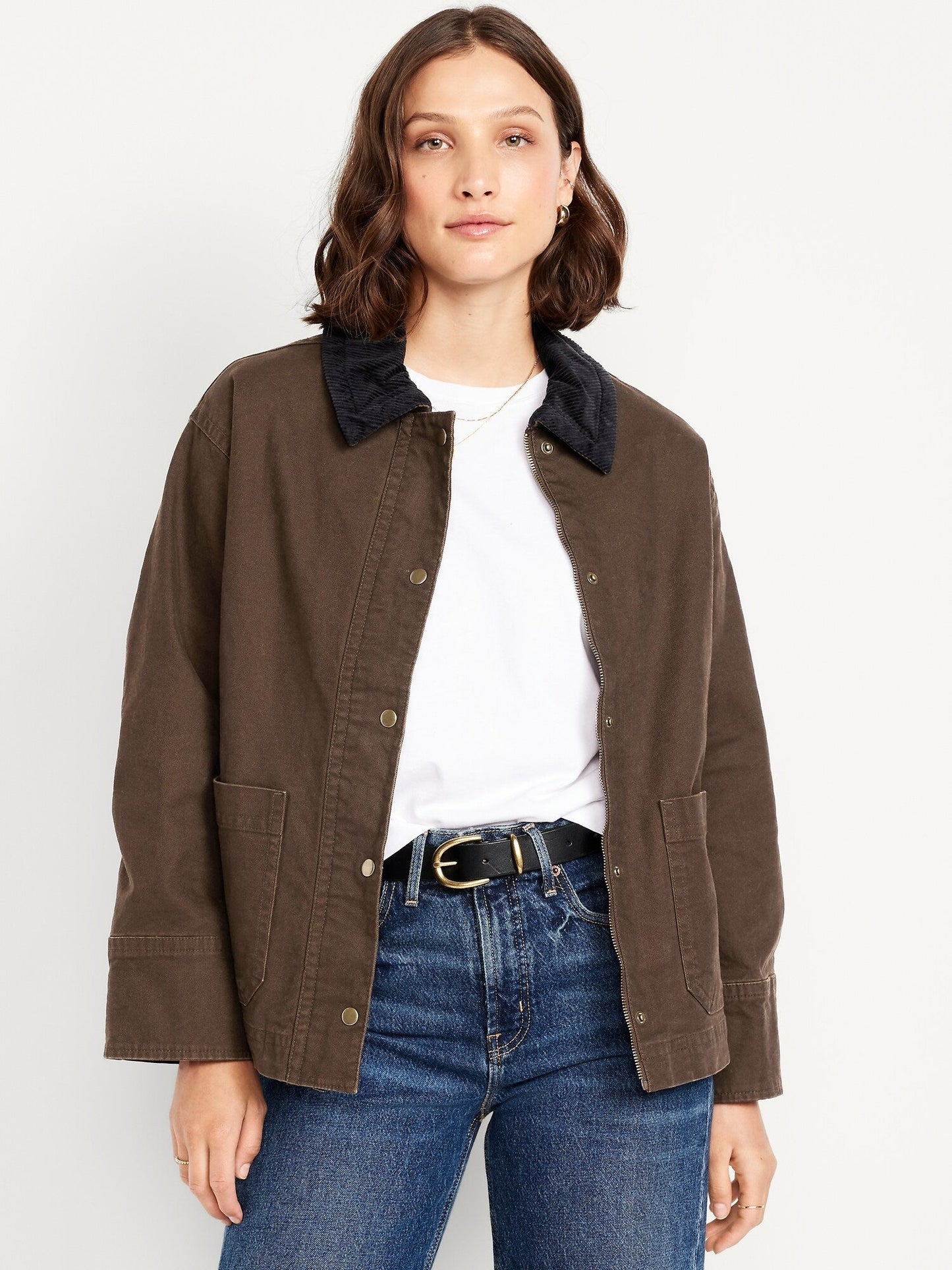 Brown Corduroy Collar Utility Jacket