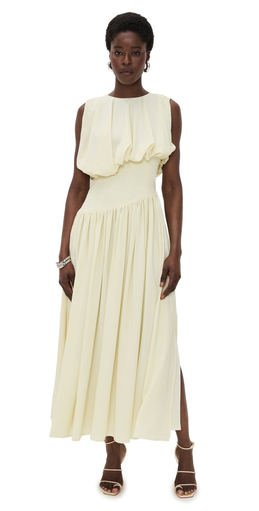 Pale Yellow Sleeveless Ruffled Maxi Dress