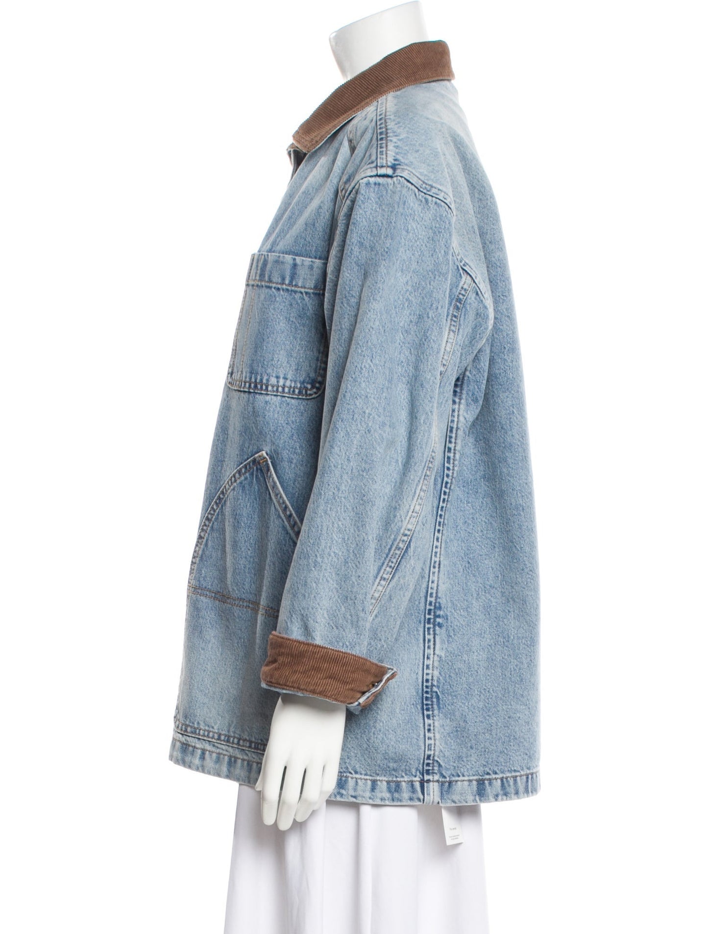 Oversized Light Wash Denim Jacket with Contrast Cuffs