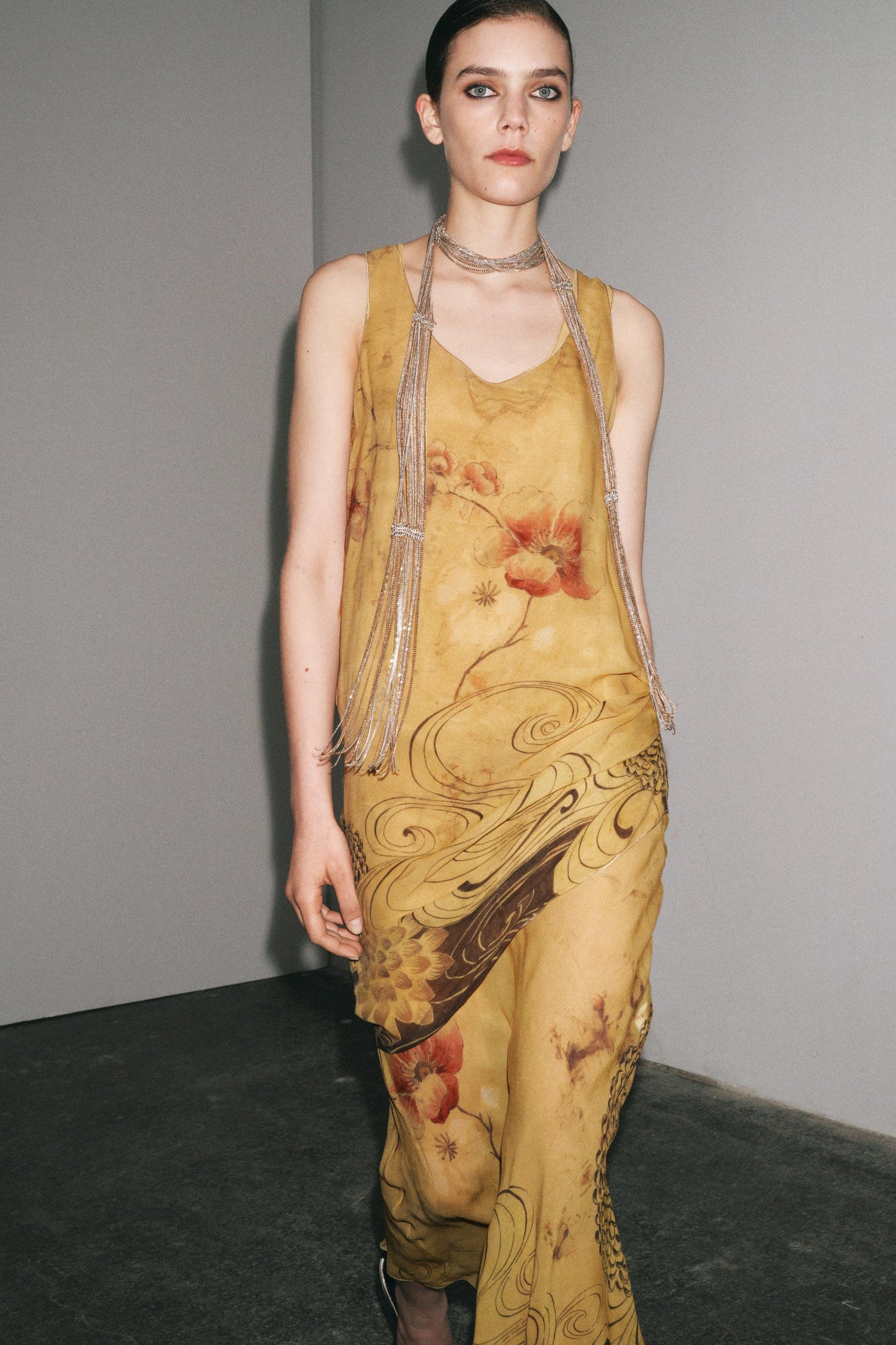 Yellow Floral Print Sleeveless Maxi Dress