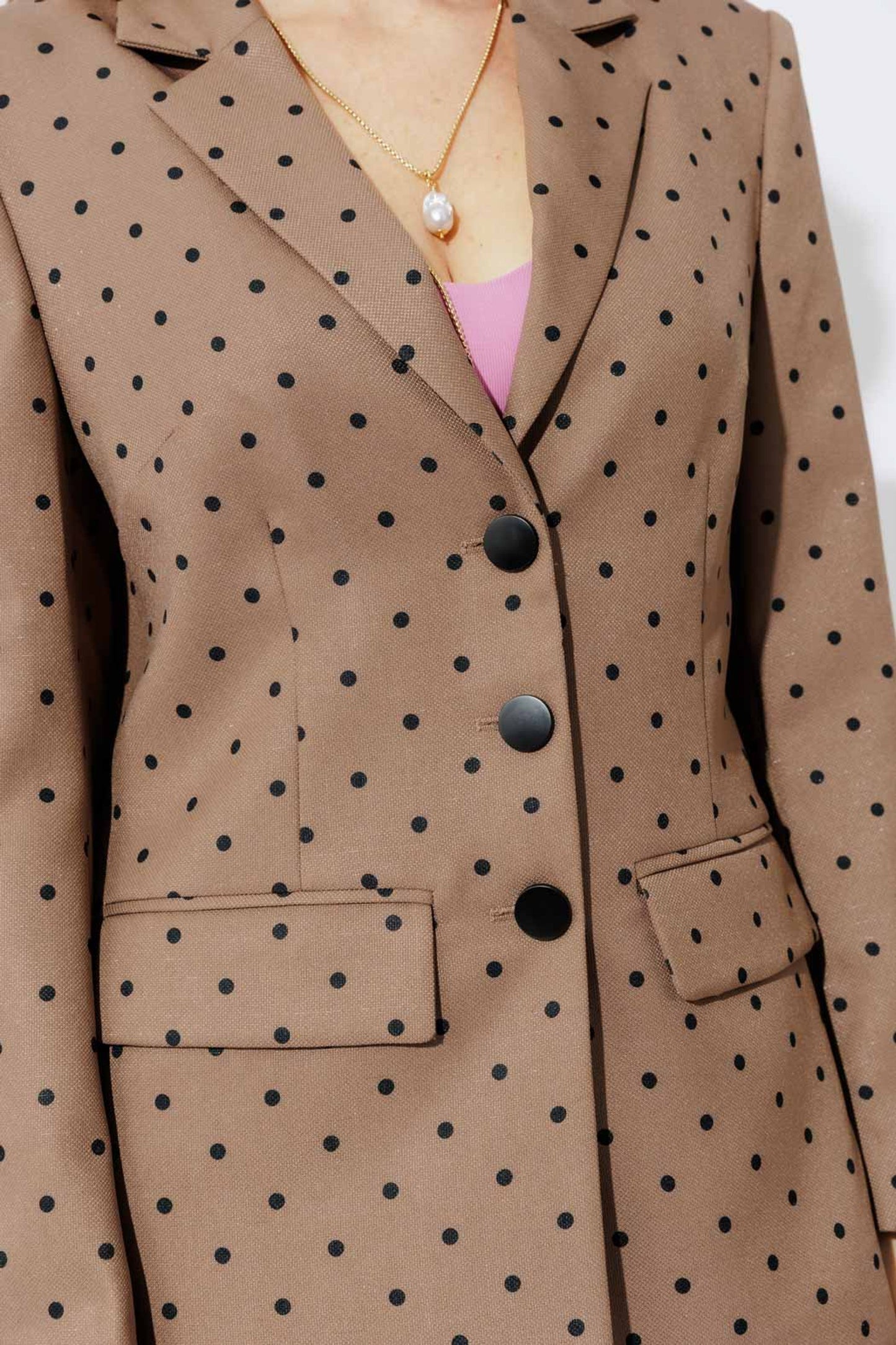 Brown Polka Dot Blazer and Pants Suit Set