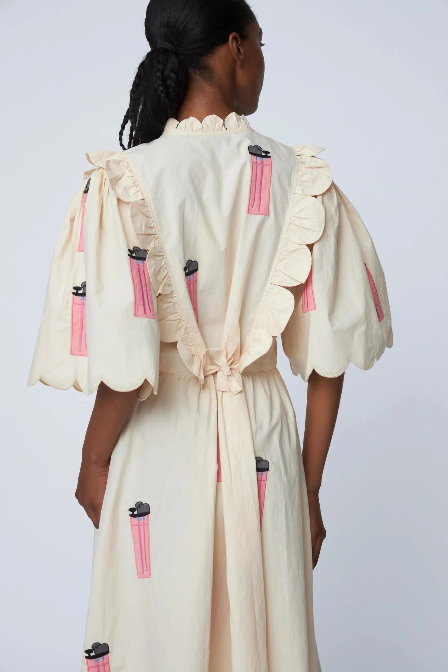 Cream Scalloped Edge Dress with Pink Patches