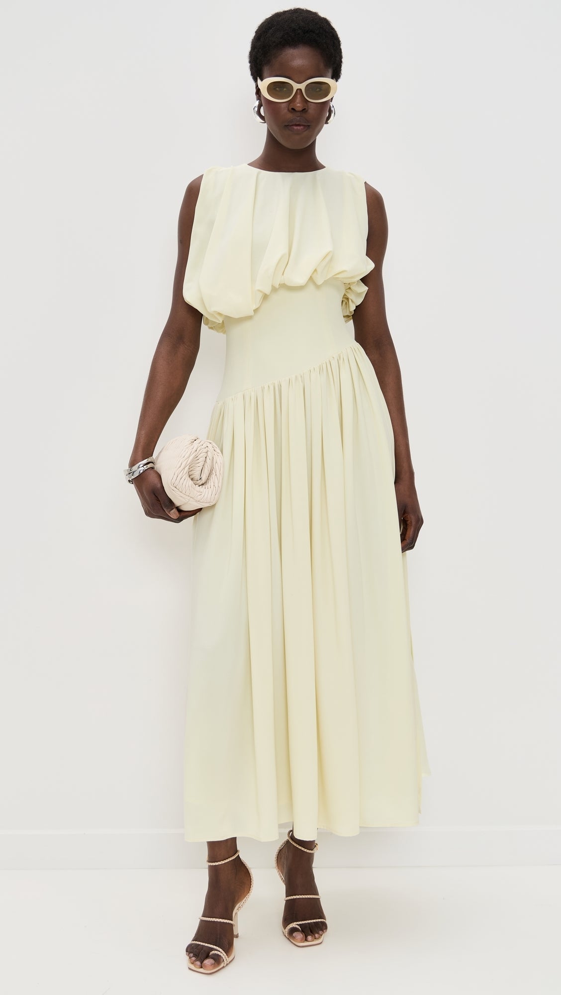 Pale Yellow Sleeveless Ruffled Maxi Dress