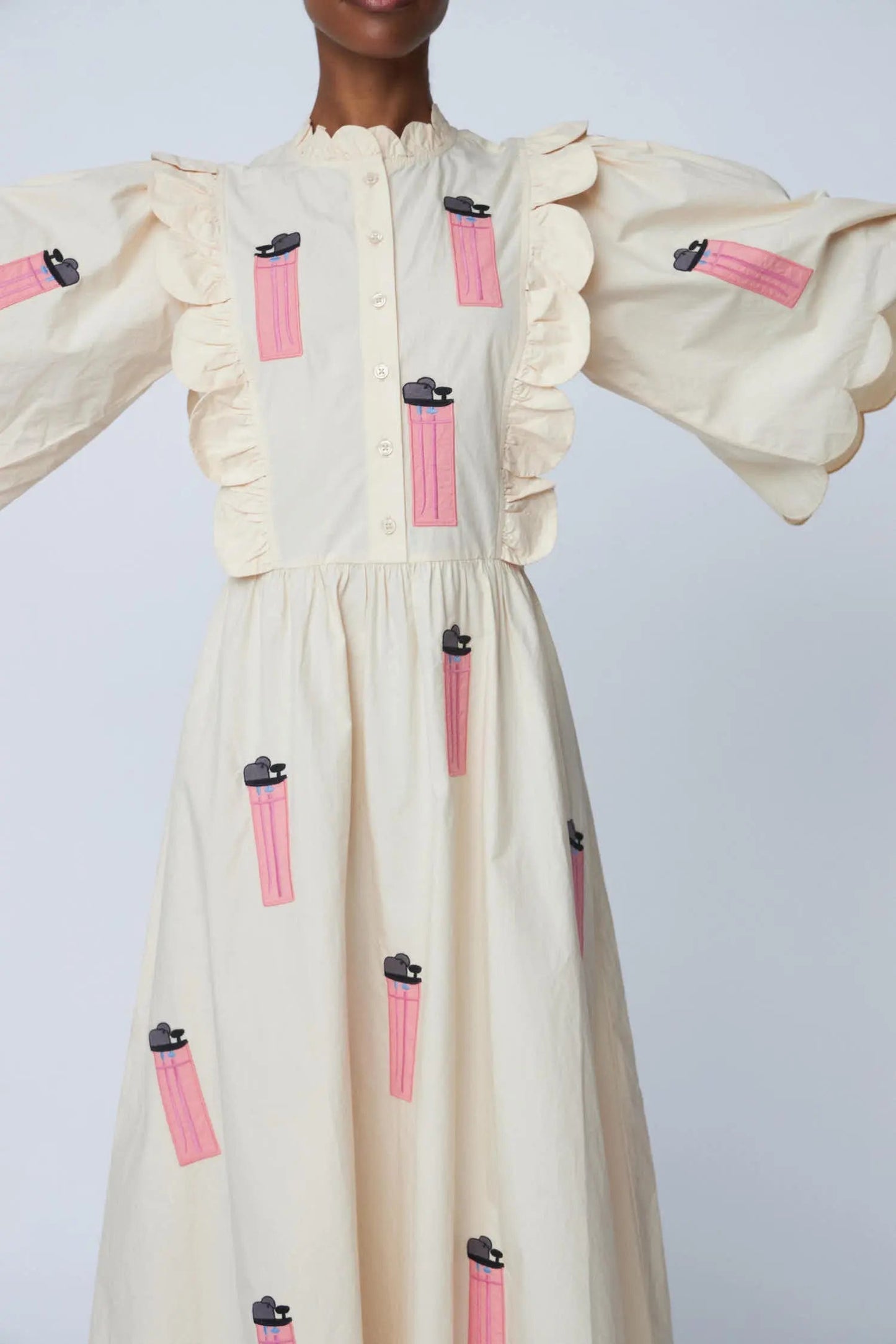 Cream Scalloped Edge Dress with Pink Patches