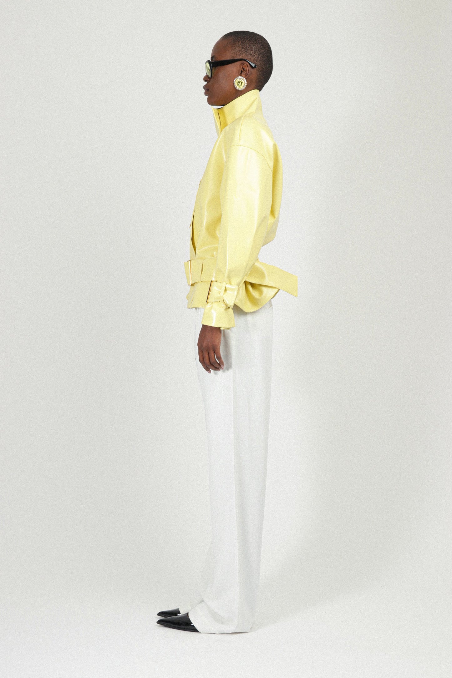 Yellow Patent Leather Belted Jacket