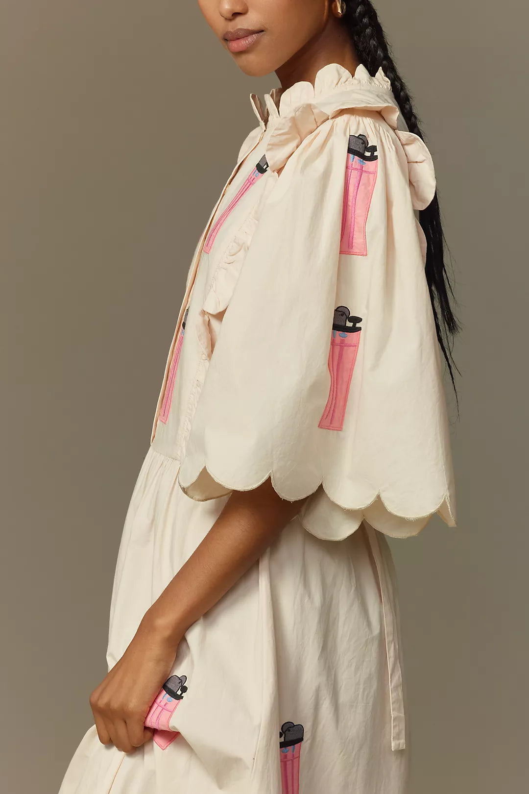 Cream Scalloped Edge Dress with Pink Patches