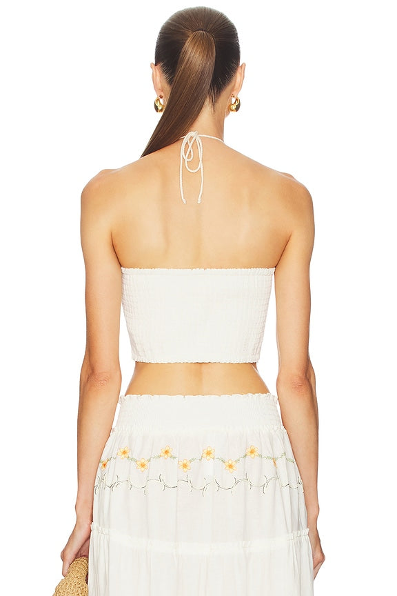 White Embroidered Halter Crop Top & Maxi Skirt Set
