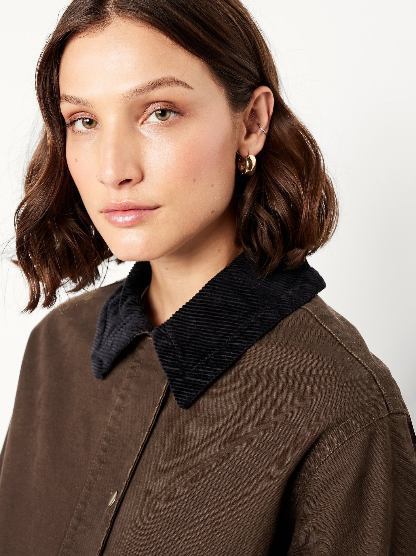 Brown Corduroy Collar Utility Jacket