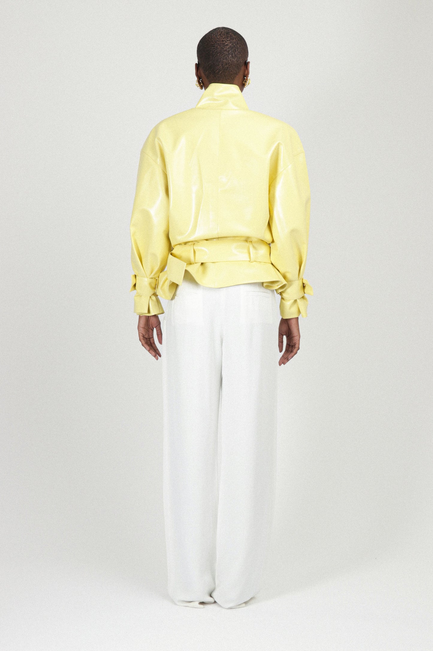 Yellow Patent Leather Belted Jacket