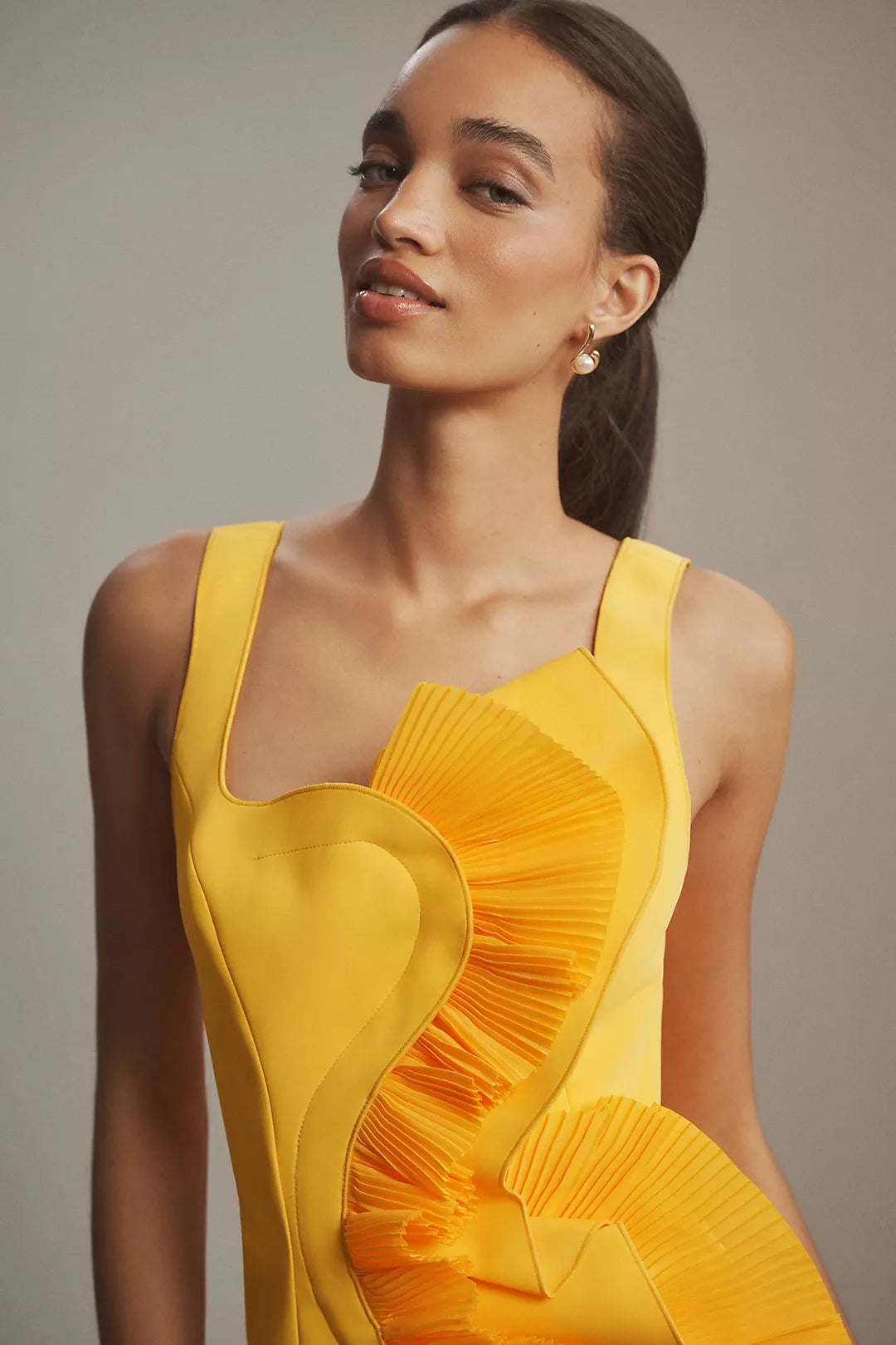 Yellow Ruffled Sleeveless Mini Dress