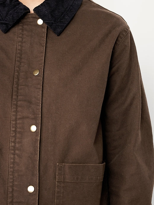 Brown Corduroy Collar Utility Jacket