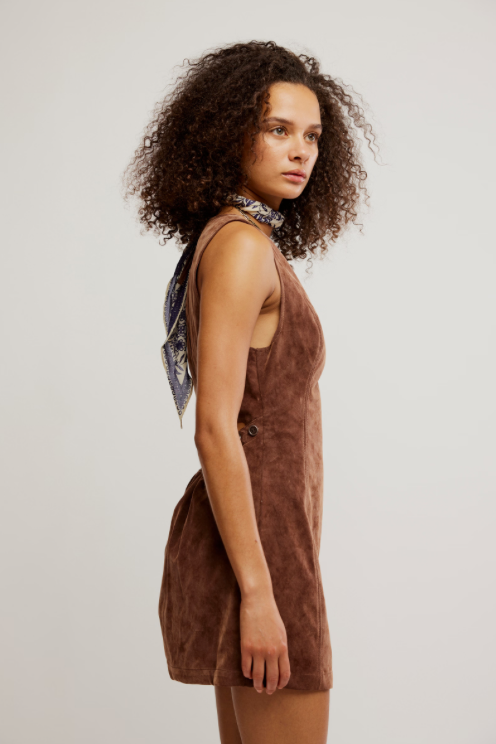 Brown Suede Cut - Out Back Mini Dress