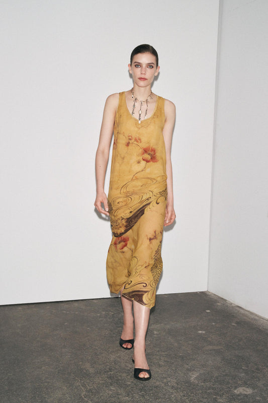 Yellow Floral Print Sleeveless Maxi Dress