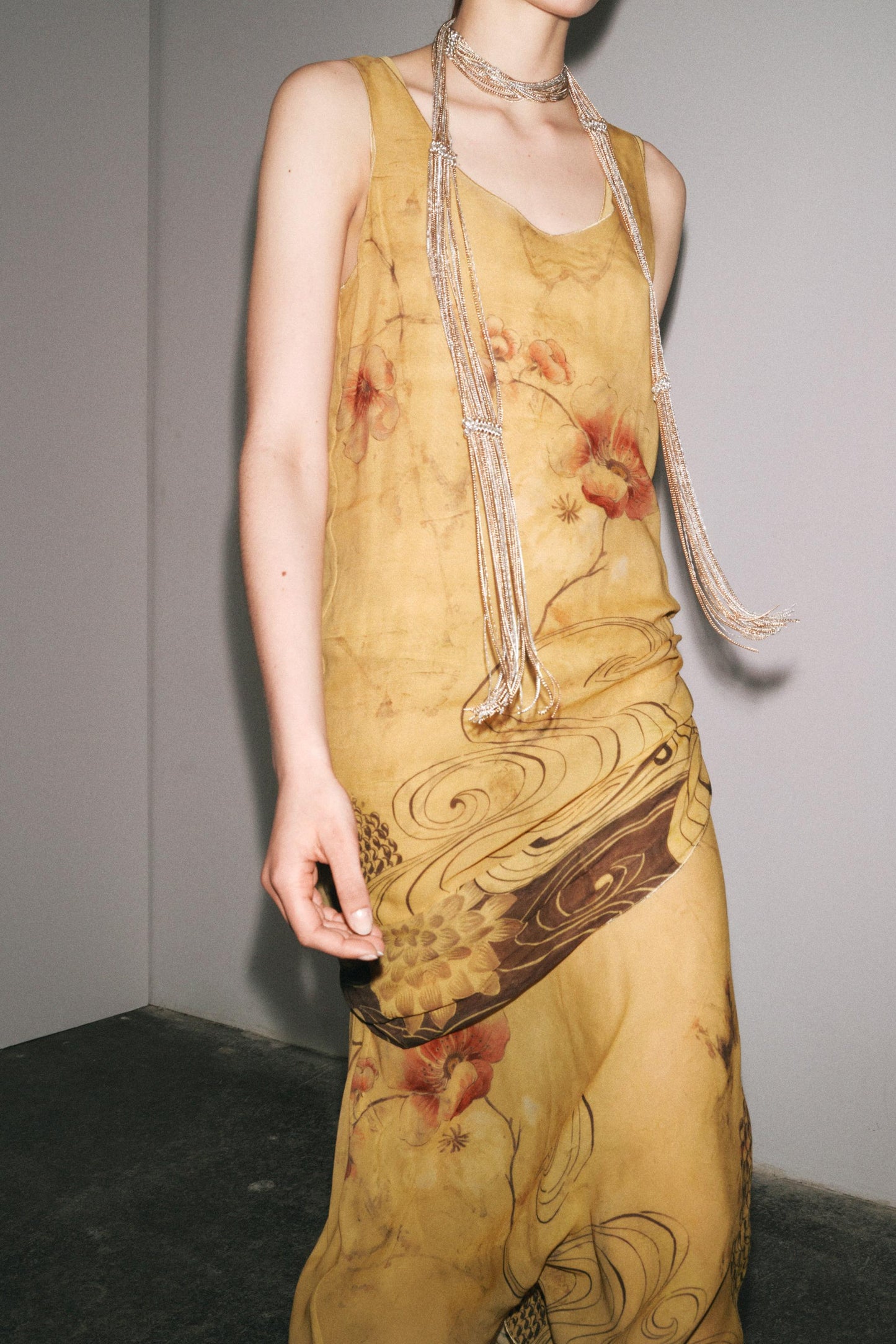 Yellow Floral Print Sleeveless Maxi Dress