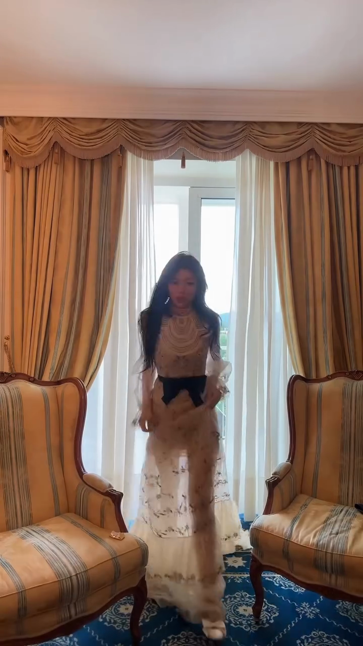 Sheer Embroidered Maxi Dress with Black Bow