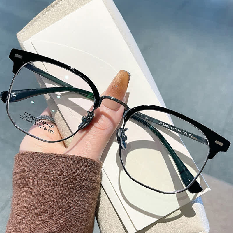 Spykay™ EG26737 Fashion Square Titanium Frame Anti-blue Light Browline Glasses