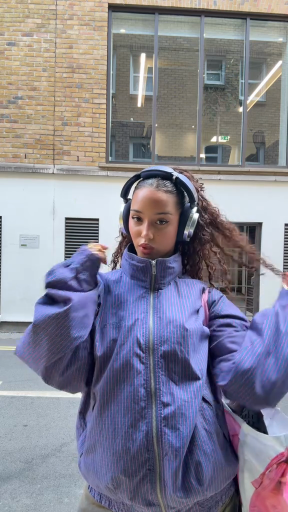 Oversized Purple Striped Zip - Up Jacket