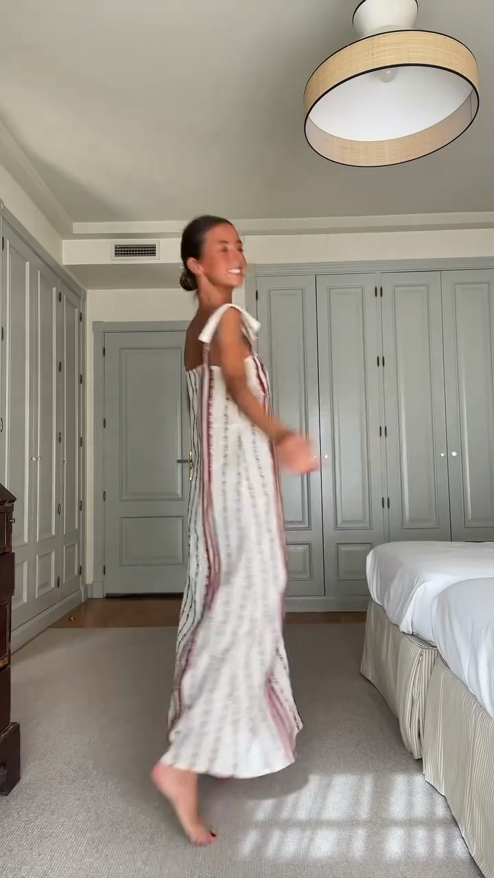 White and Maroon Striped Maxi Dress