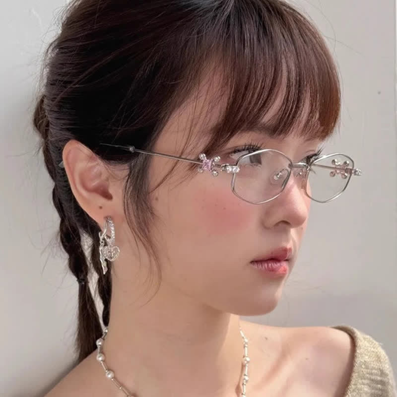 Spykay™ EG26713 Geometric Frame Rhinestone Decor Temples Anti-blue Light Glasses