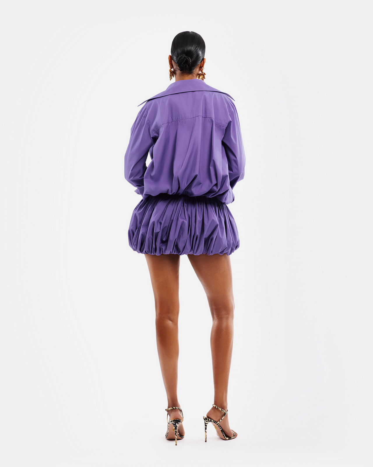 Purple Oversized Shirt Dress with Elasticized Hem