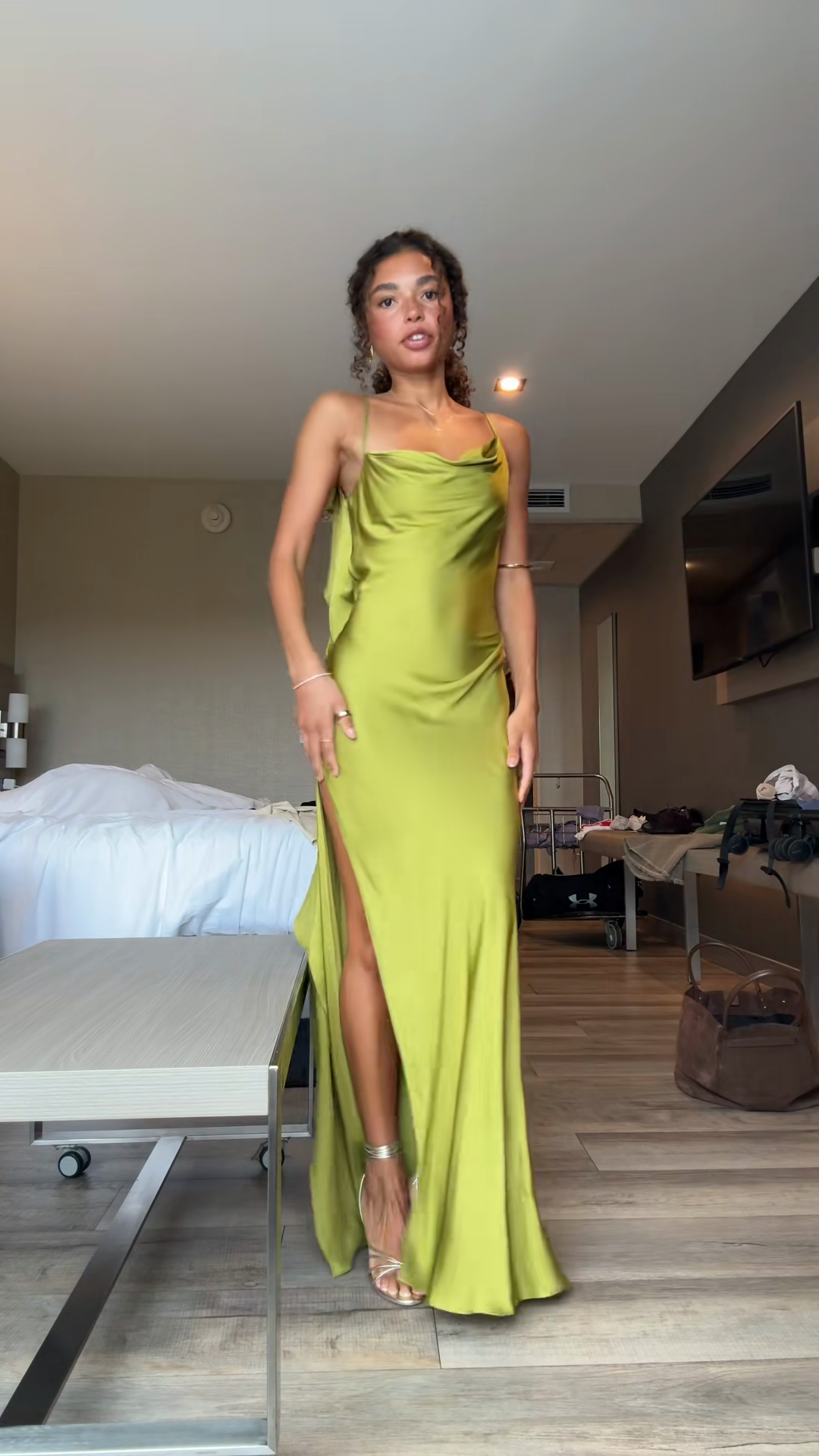 Olive Green Cowl - Neck Slip Maxi Dress