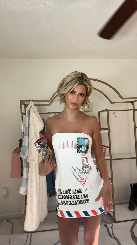 Postal - Themed Strapless Mini Dress