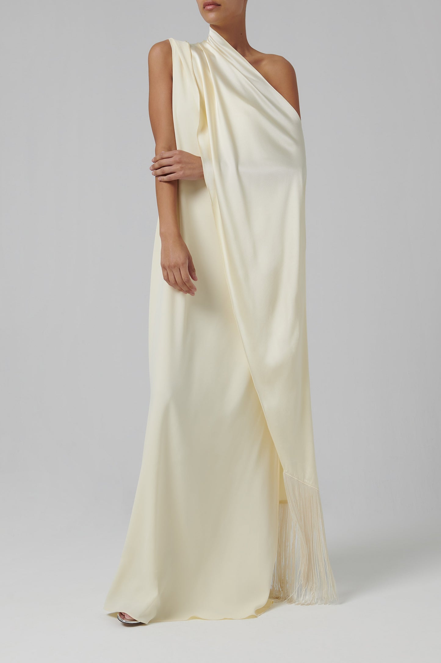 Off - White Asymmetric Satin Gown