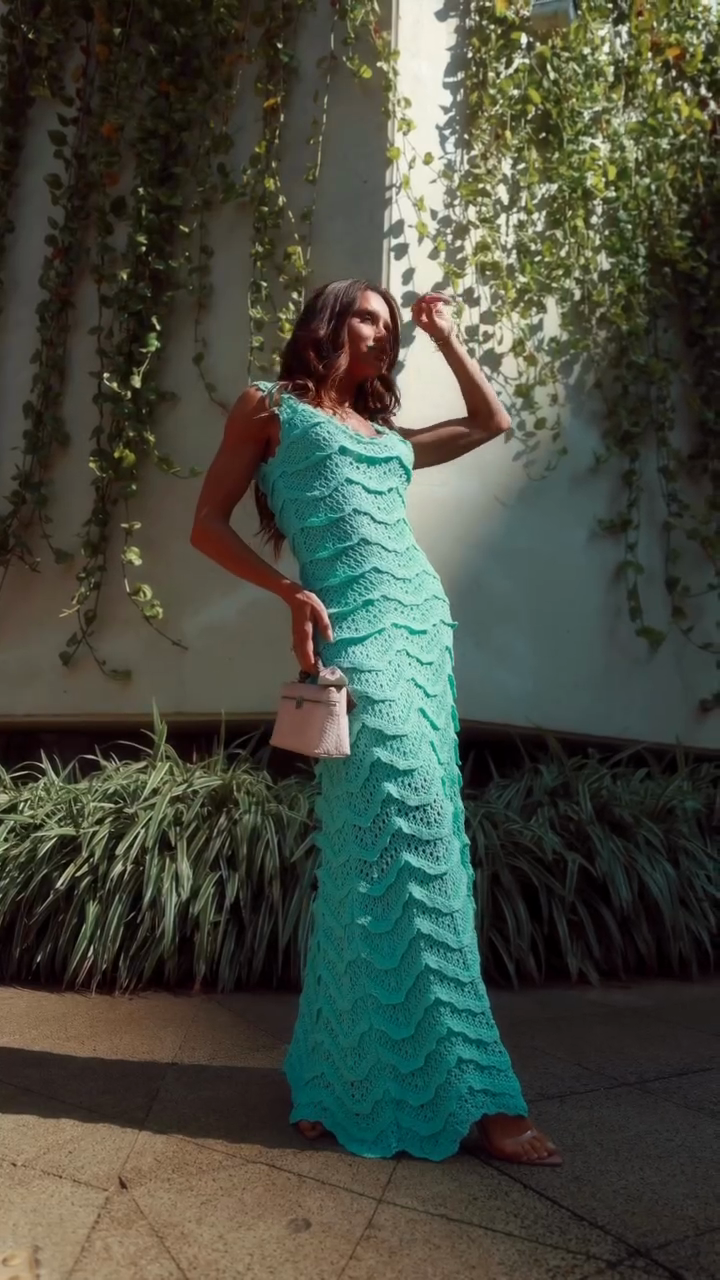 Turquoise Crochet Maxi Dress