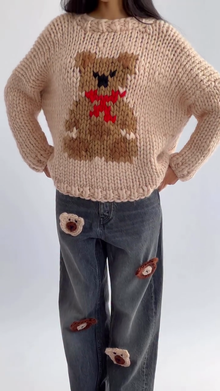 Teddy - Bear Graphic Chunky Knit Sweater