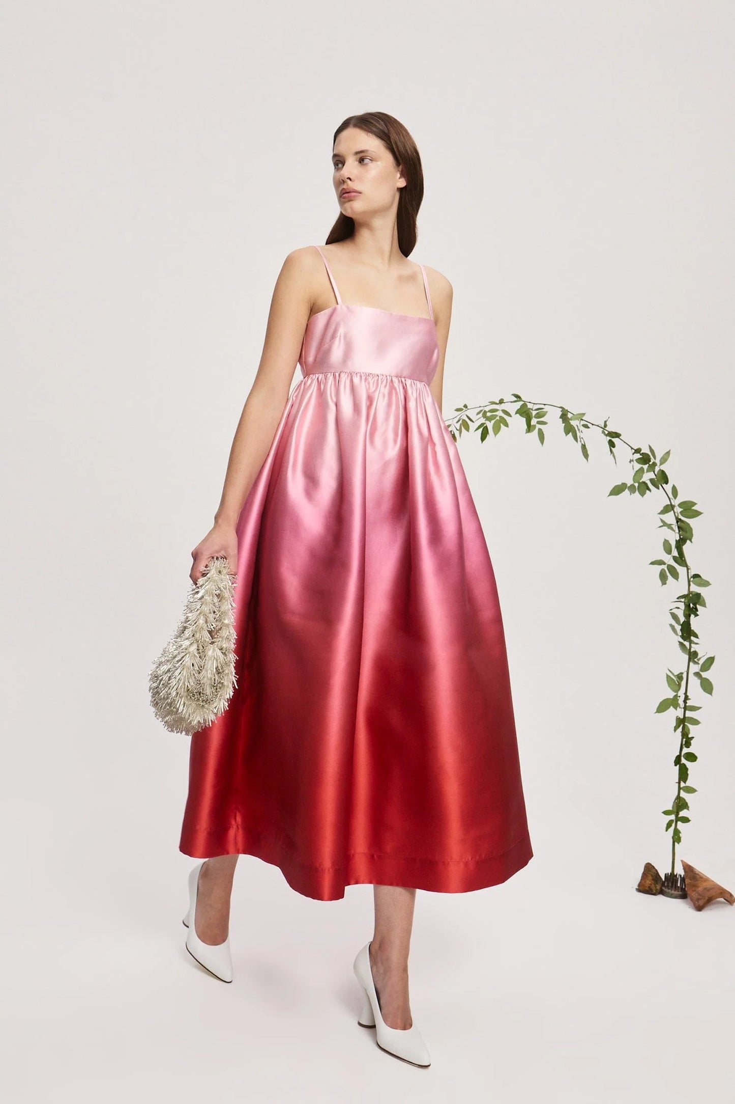 Pink to Red Ombre Satin Maxi Dress