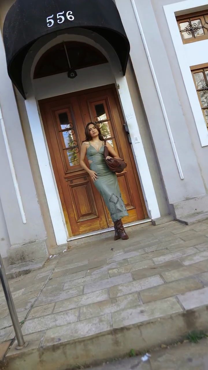 Sage Green Cut - Out Maxi Dress