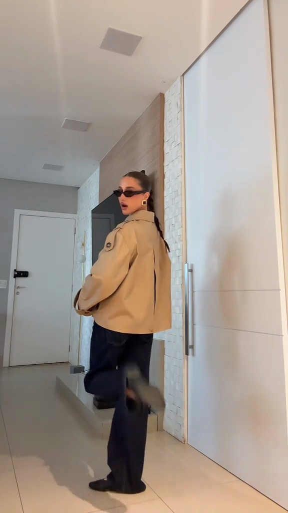 Beige Double - Breasted Trench Jacket