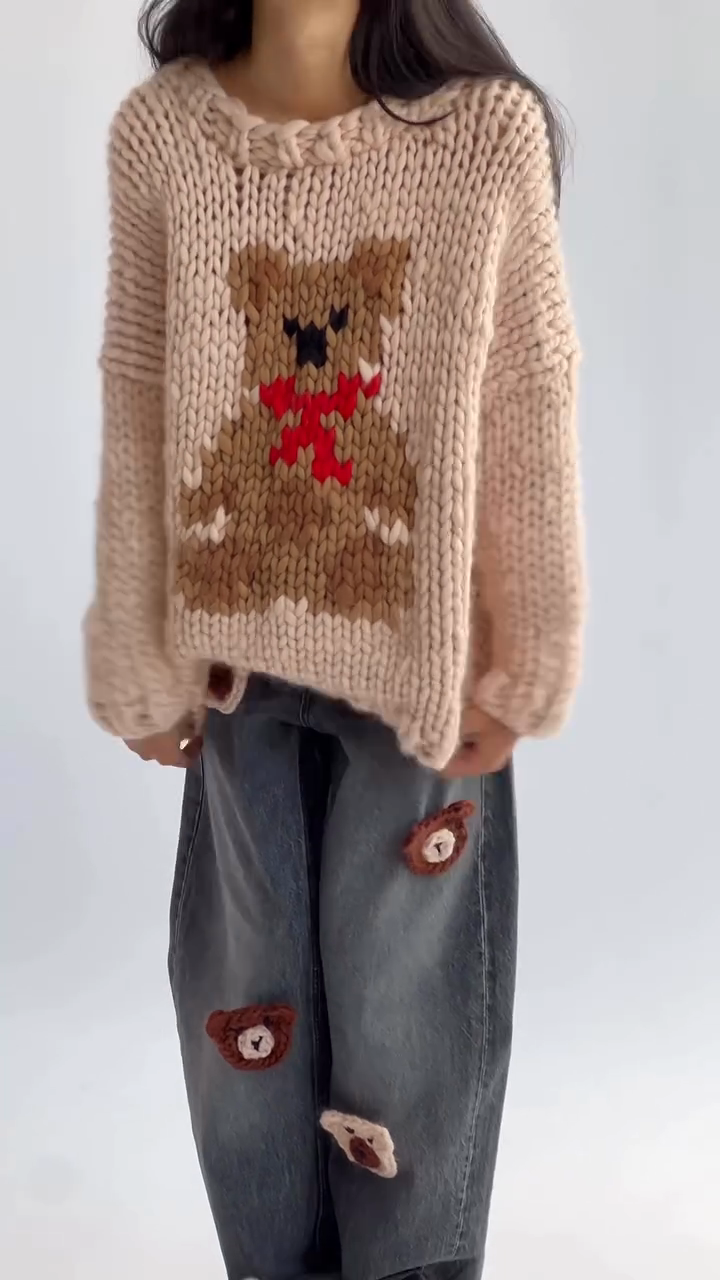 Teddy - Bear Graphic Chunky Knit Sweater
