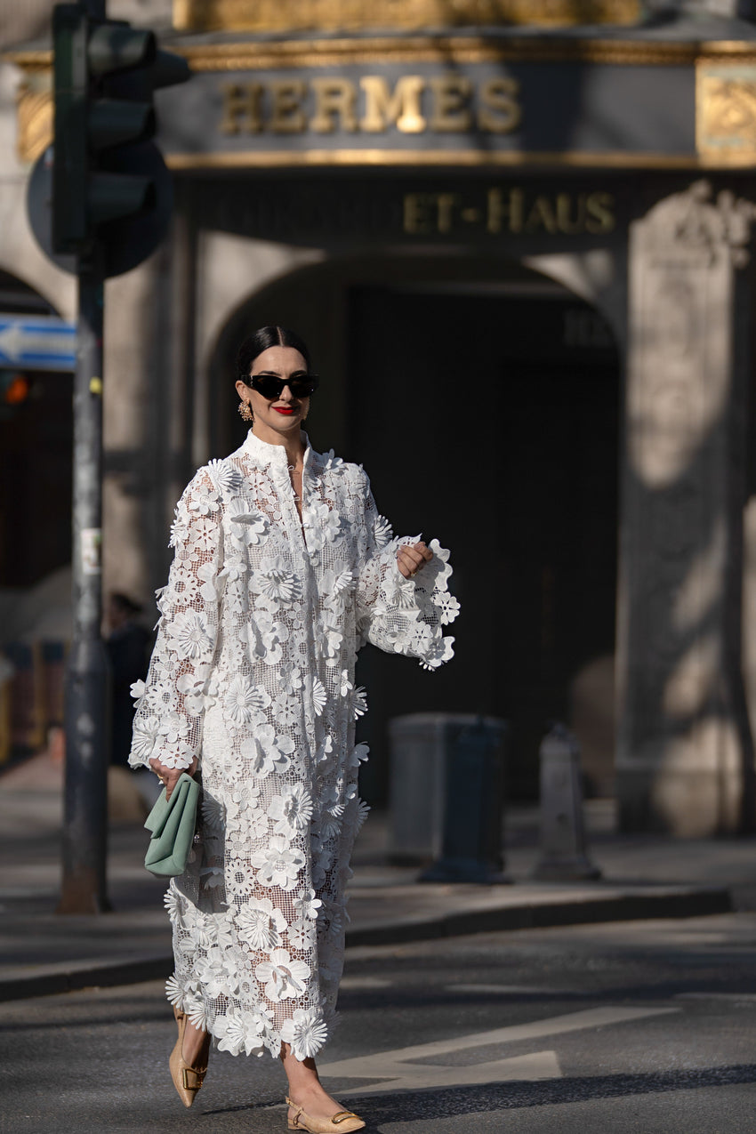 White 3D Floral Lace Maxi Dress