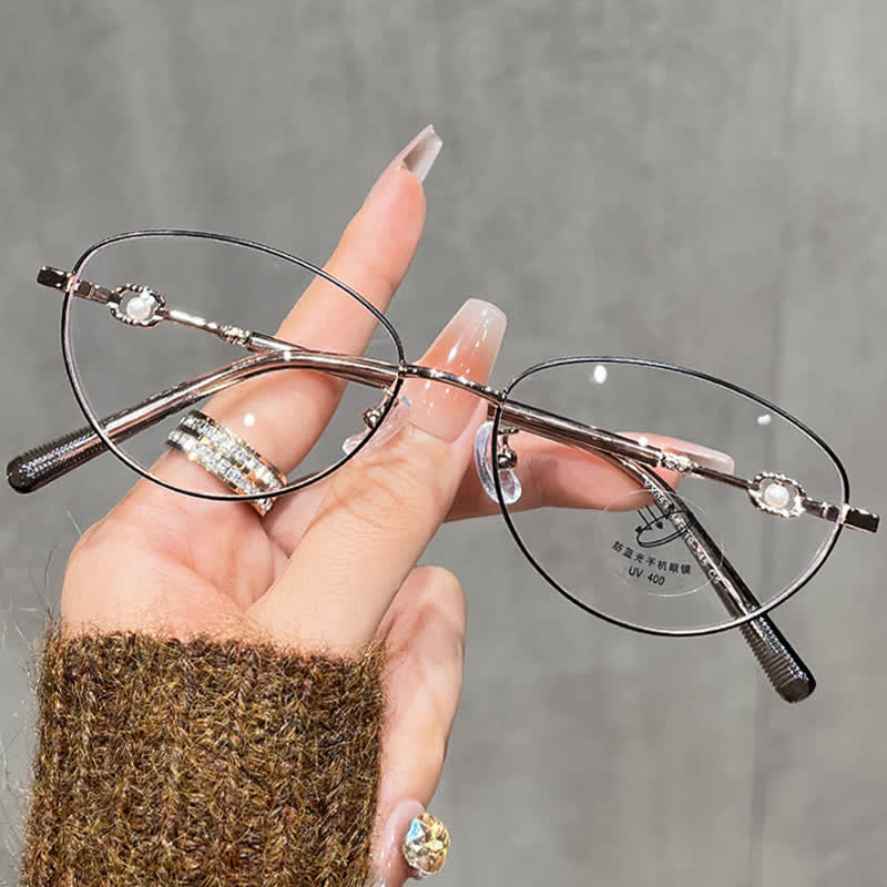 Spykay™ EG26731 Fashion Lightweight Oval Titanium Frame Anti-blue Light Pearl Decor Glasses