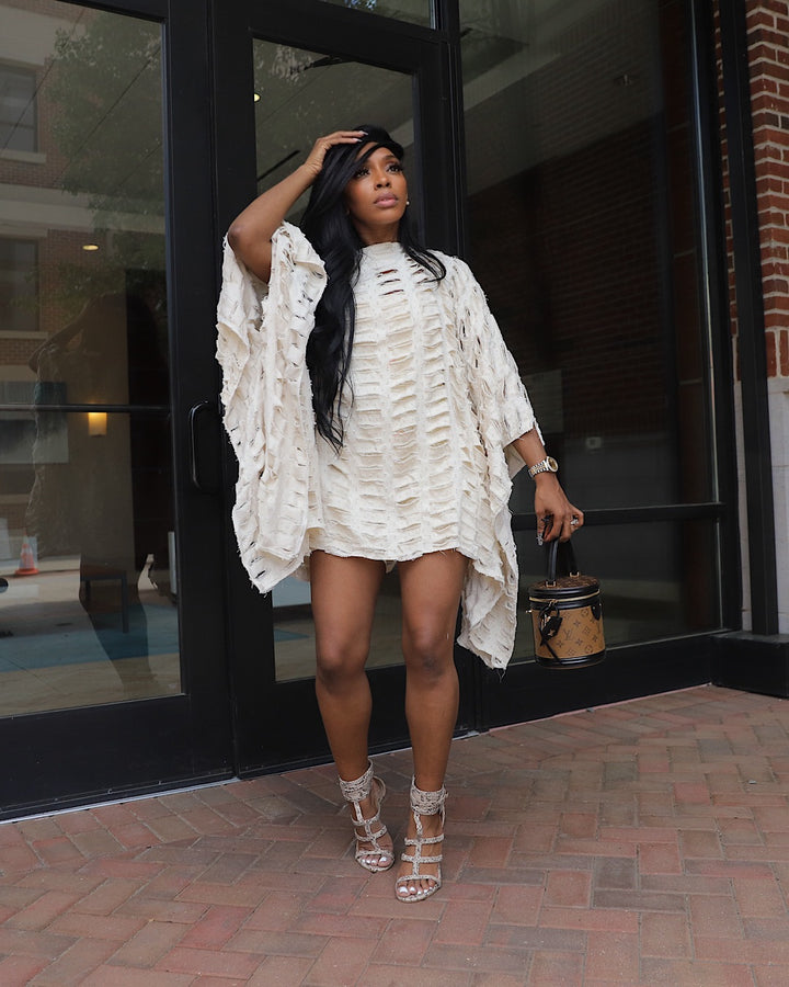 Off - White Distressed Poncho - Style Dress