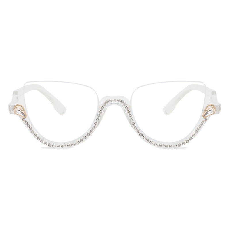 Spykay™ EG26687 Cat-Eye Frame Rhinestone Decor Semi-Rimless Glasses