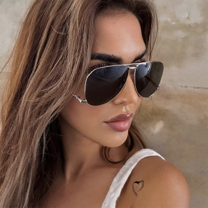Spykay™ SG60761 Double Bridges Metal Temples Aviator Sunglasses