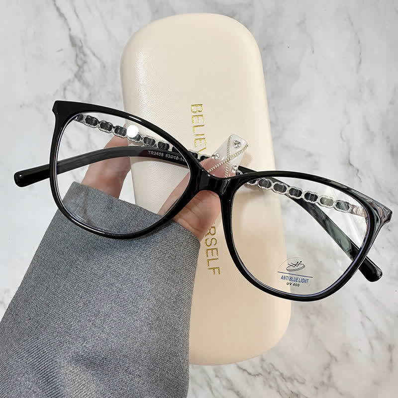 Spykay™ EG26697 Square Frame Chain Temples Anti-blue Light Lightweight Glasses
