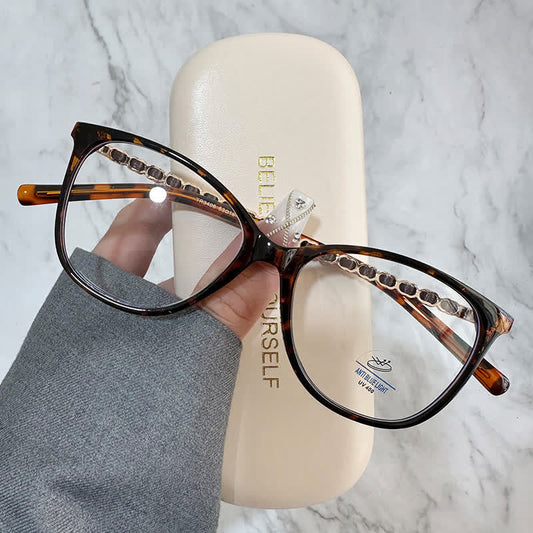 Spykay™ EG26697 Square Frame Chain Temples Anti-blue Light Lightweight Glasses