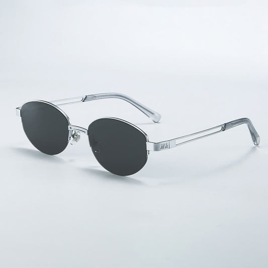 Spykay™ SG60778 Retro Fashion Oval Frame Hollow-out Temples Semi-Rimless Sunglasses with Nylon Lenses