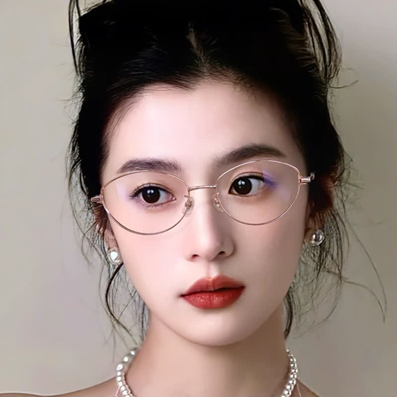 Spykay™ EG26731 Fashion Lightweight Oval Titanium Frame Anti-blue Light Pearl Decor Glasses