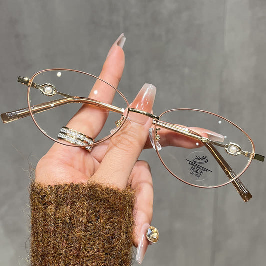 Spykay™ EG26731 Fashion Lightweight Oval Titanium Frame Anti-blue Light Pearl Decor Glasses