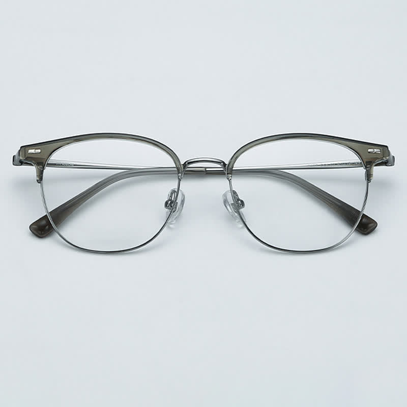Spykay™ EG26737 Lightweight Round Titanium Frame Anti-blue Light Browline Glasses