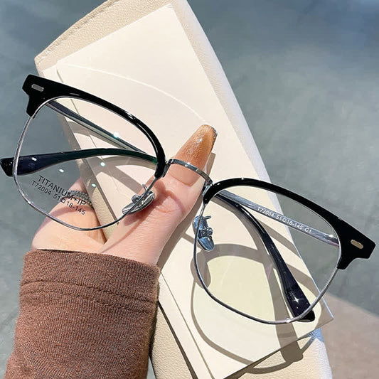 Spykay™ EG26737 Fashion Square Titanium Frame Anti-blue Light Browline Glasses