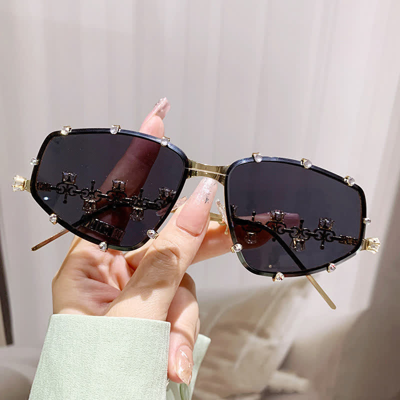 Spykay™ SG60830 Rhinestone Decor Geometric Frame Hipster Y2K Sunglasses