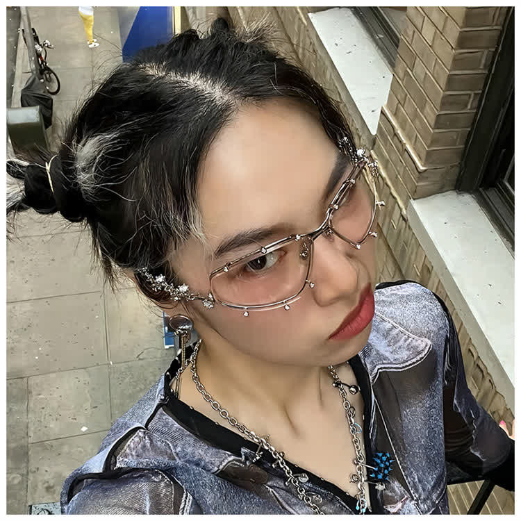 Spykay™ EG26751 Rhinestone Decor Geometric Frame Hipster Y2K Glasses